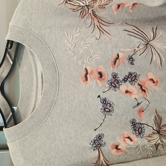 💕ALLSAINTS💕 Margot Floral Embroidered Cotton Jersey Sweatshirt ~ Oversized XS - Picture 8 of 14